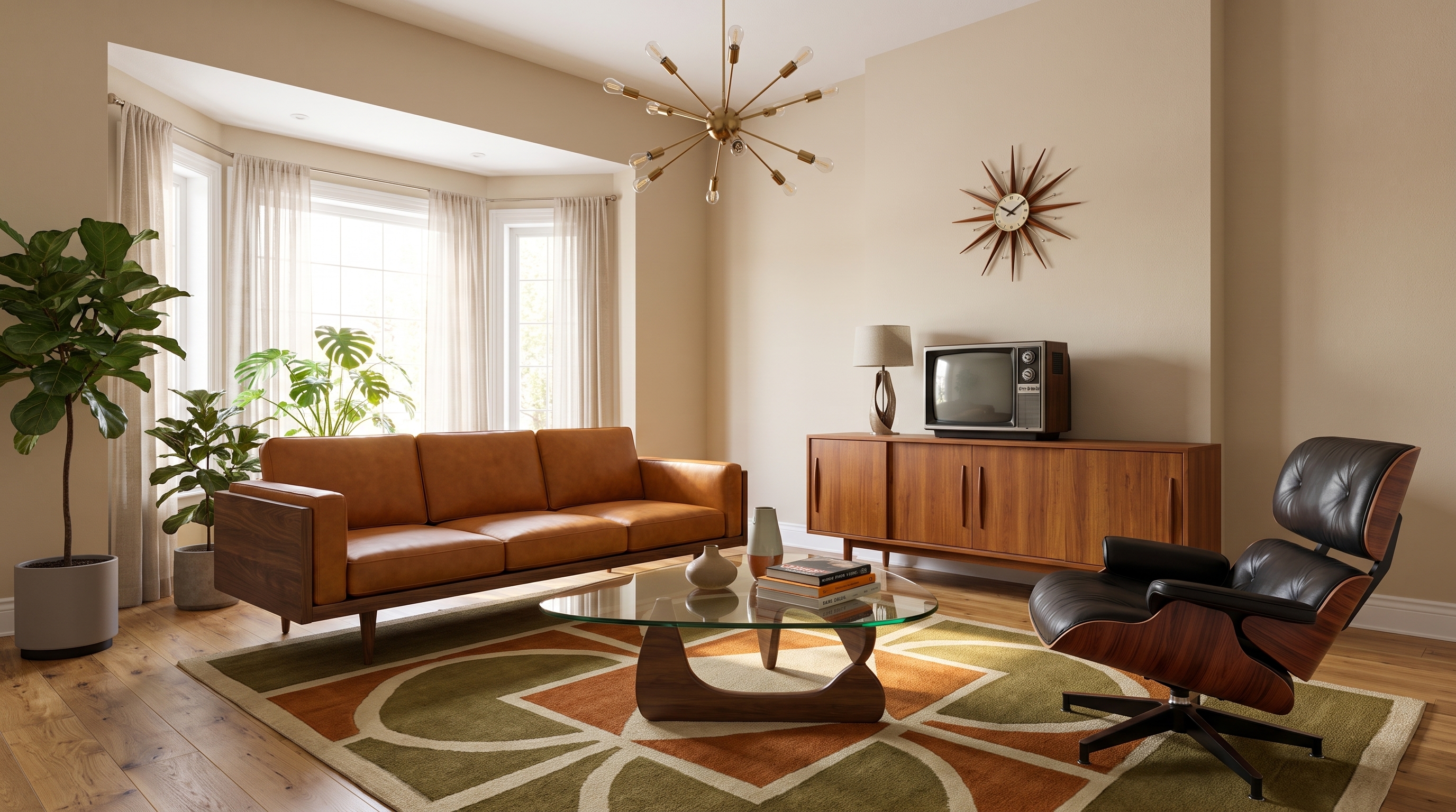 Mid-century staged living room